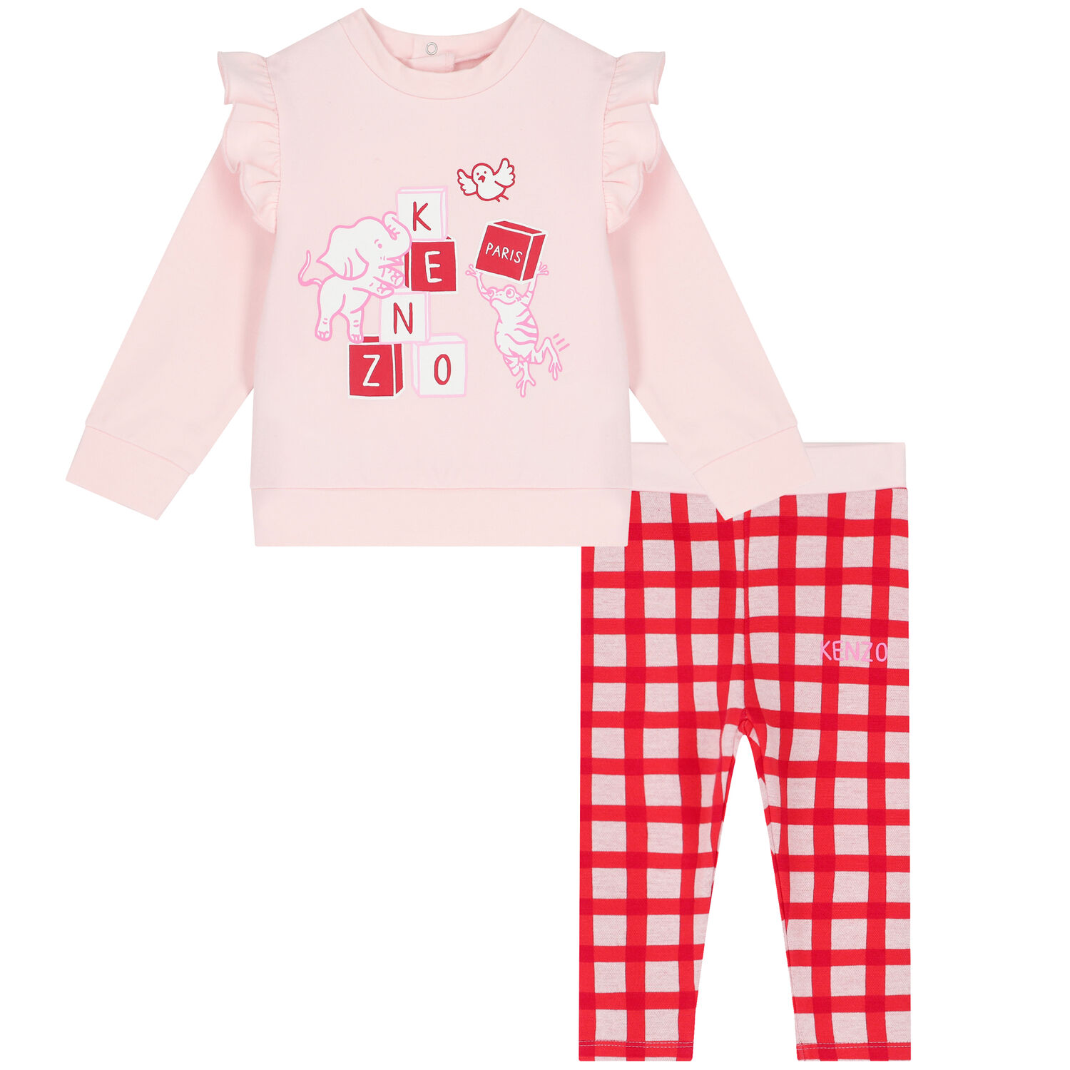 Baby Girls Pink & Red Logo & Animals Leggings Set, 1, hi-res
